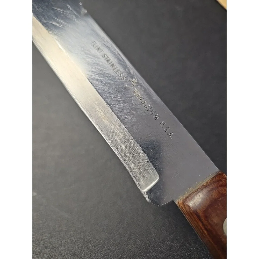 FLINT Butcher Knife Stainless Vanadium Steel USA Kitchen Utility Vintage